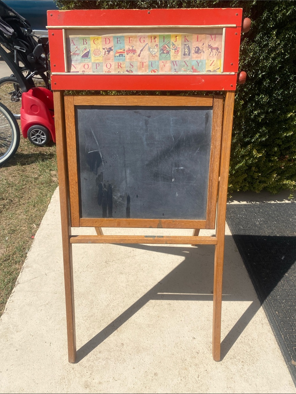 Vintage Wooden Kids Chalkboard Easel with Red Trim